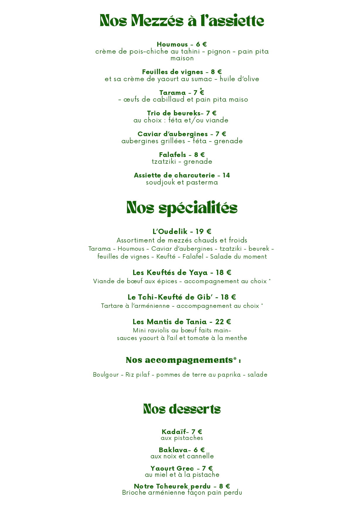 Menu Restaurant